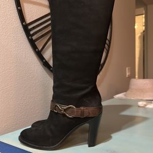 Cole Haan Air Boots Size 10 Leather Black Tall Knee High Pull On Heel Womens